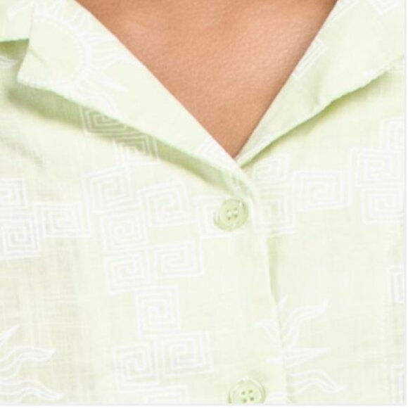 NWT PAPERHEART Women Cotton Green Print Short Sleeve Button Up Top Size - Picture 3 of 7